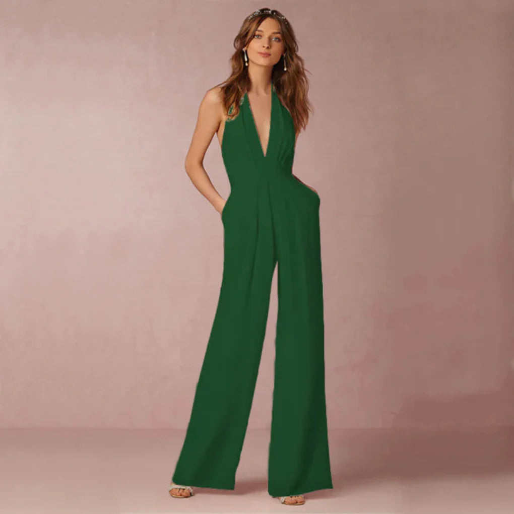 Dyp V-utringet ryggløs jumpsuit