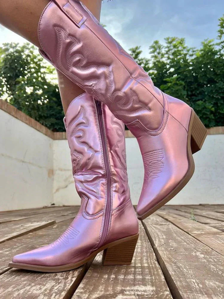 Elegante cowboystøvler med metallicfinish