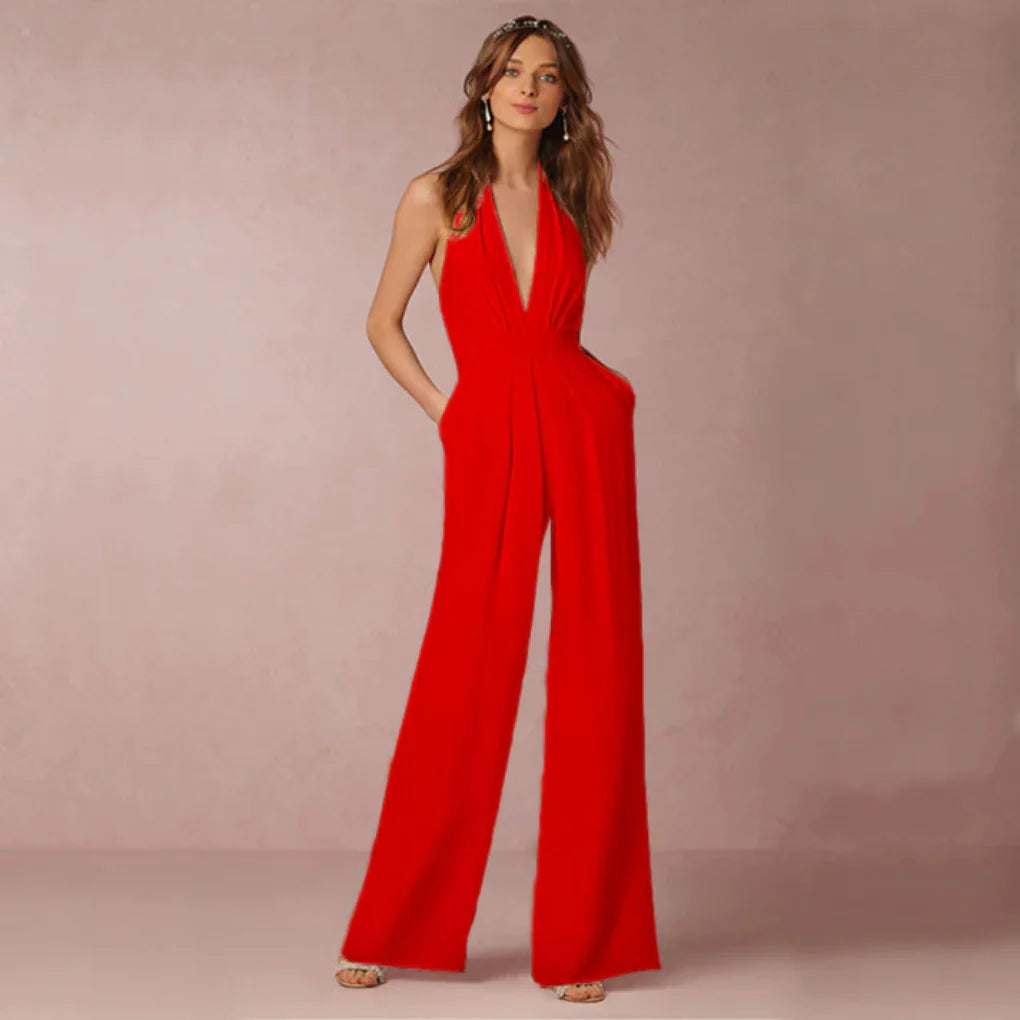 Dyp V-utringet ryggløs jumpsuit