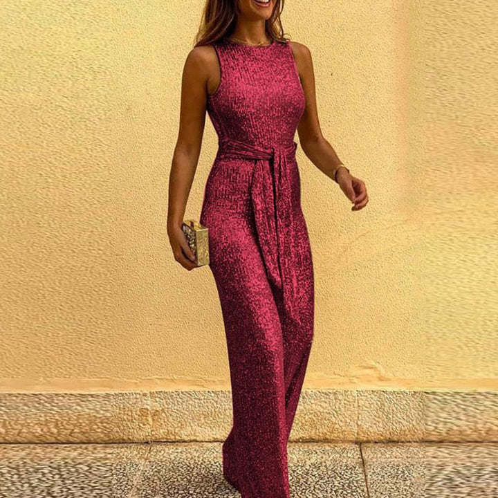 Lena - Elegant glittrande jumpsuit med midjeband