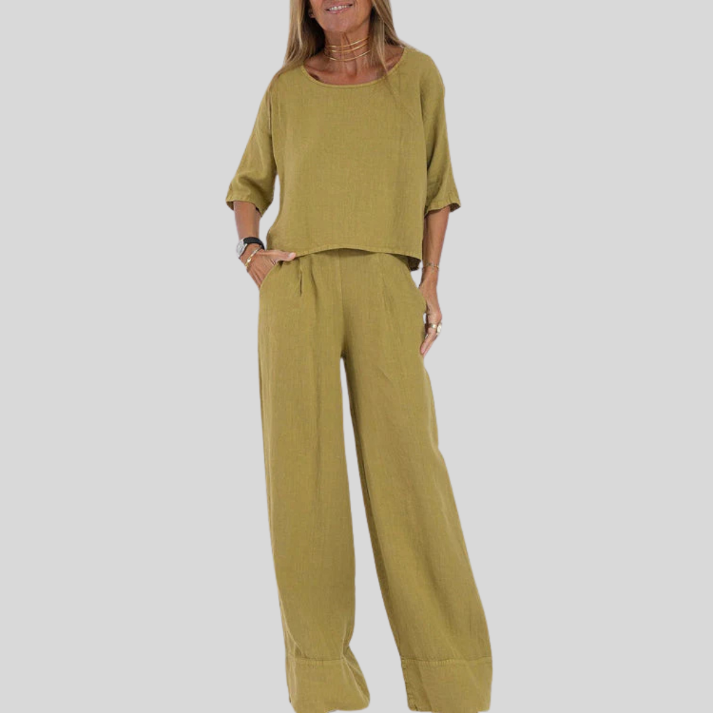 Kaksiosainen setti puuvillaa ja pellavaa