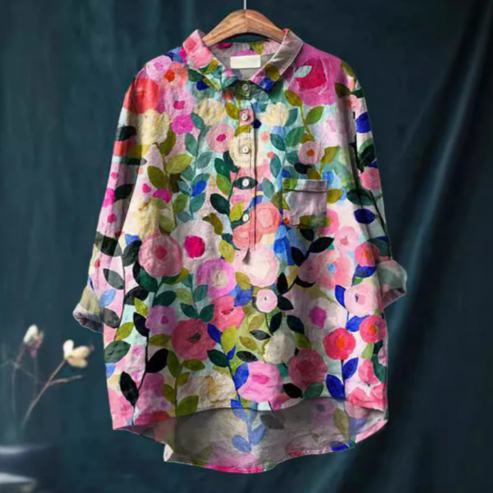Blomstret bluse med sommerlig eleganse