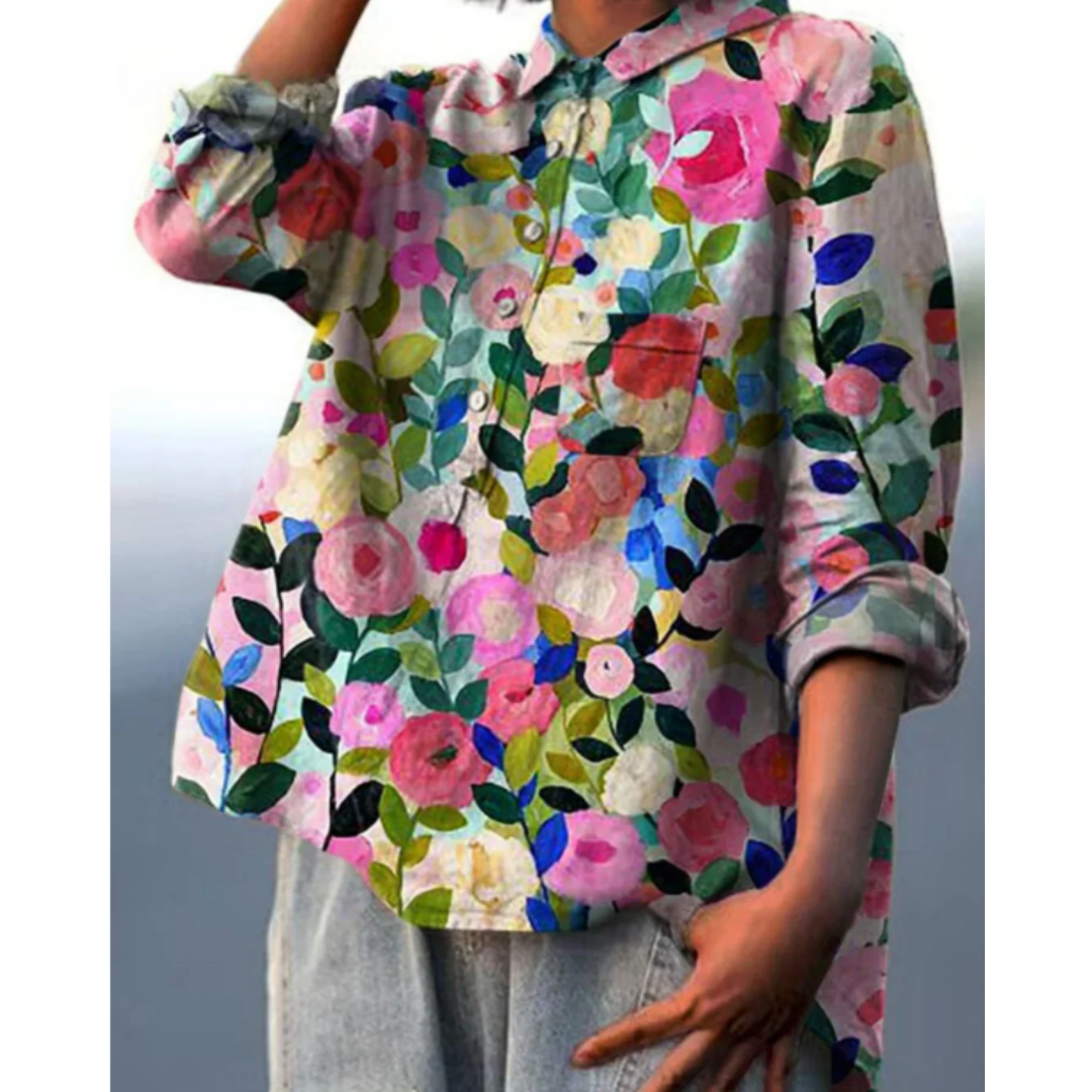 Blomstret bluse med sommerlig eleganse