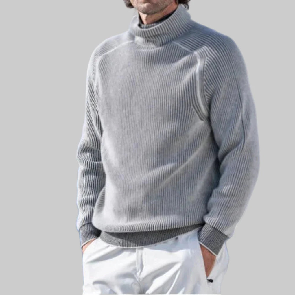 Herrtröja med polotröja, elegant enfärgad stickning