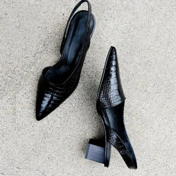 Elegante ortopædiske pumps med krokodillepræget design