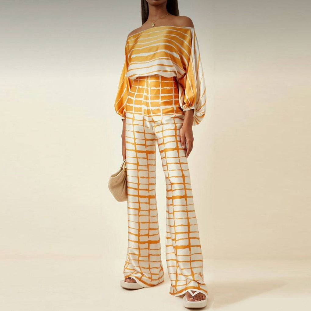 Off-Shoulder-modell, 2-delat set i satin för kvinnor
