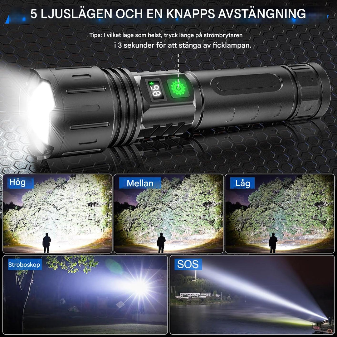 100 000 lumen taktisk ficklampa