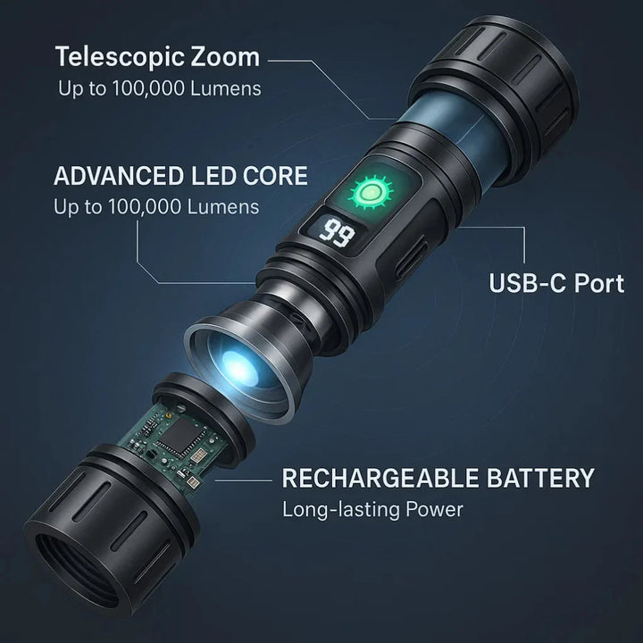 100 000 lumen taktisk ficklampa