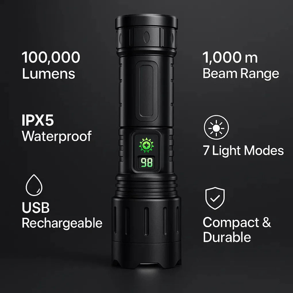 100 000 lumen taktisk ficklampa