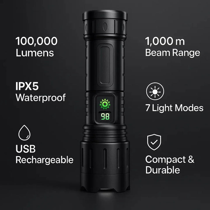 100 000 lumen taktisk ficklampa