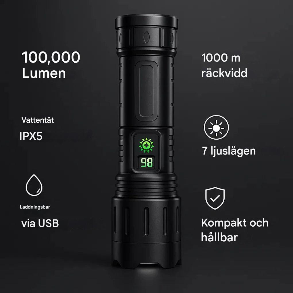 100 000 lumen taktisk ficklampa