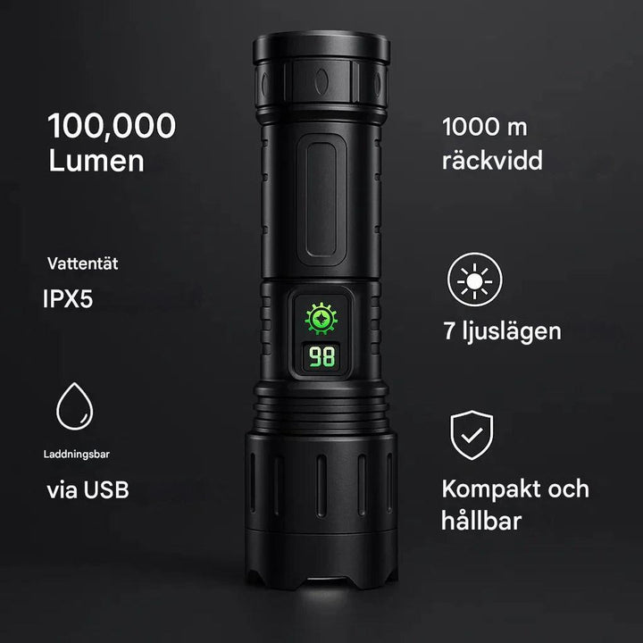 100 000 lumen taktisk ficklampa