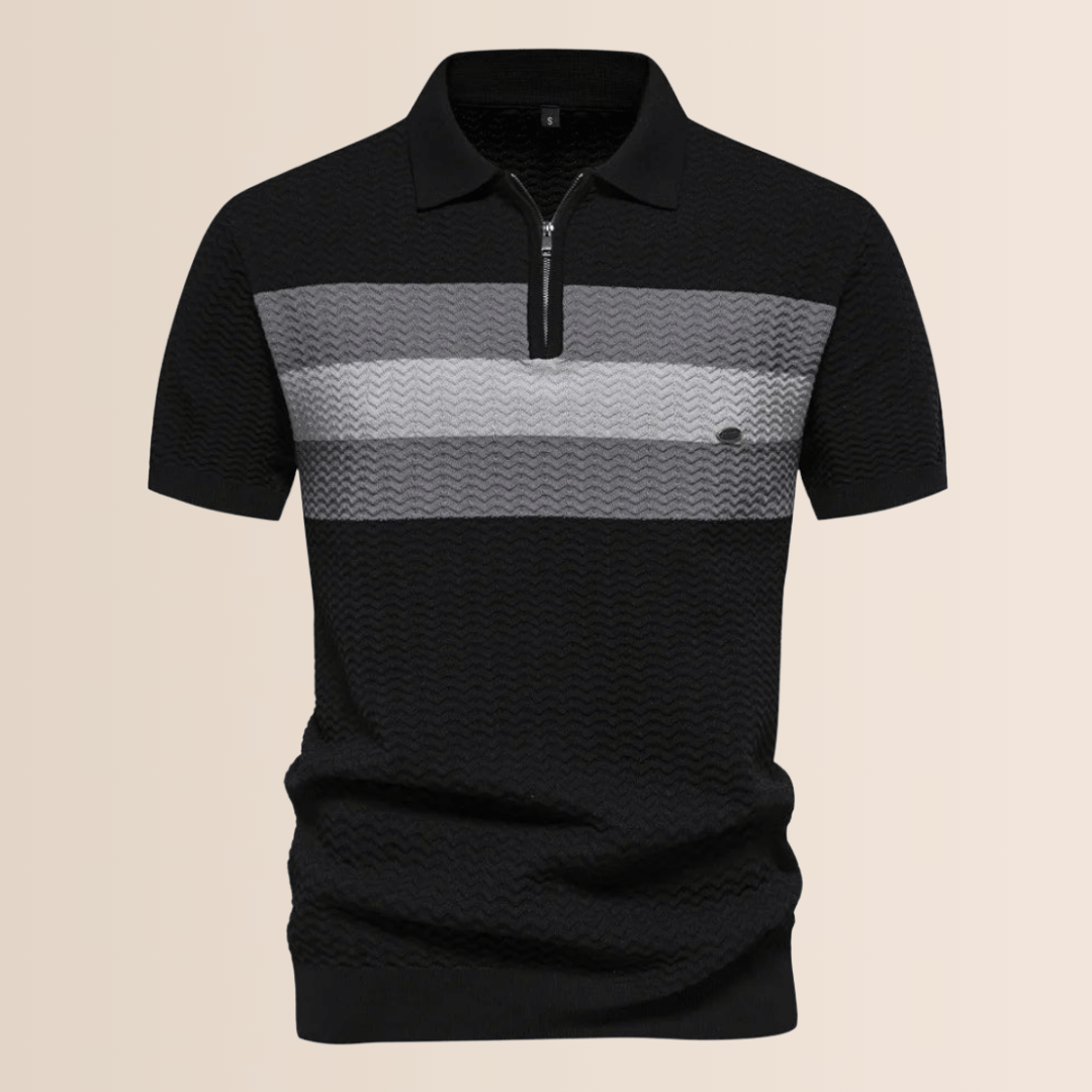 Herrpolo med randig stickad design