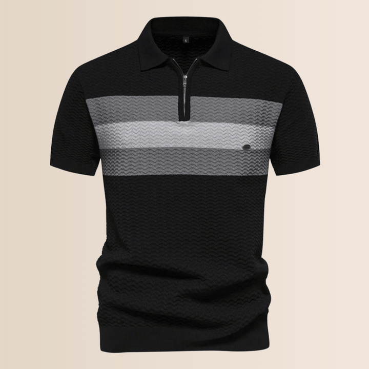 Herrpolo med randig stickad design