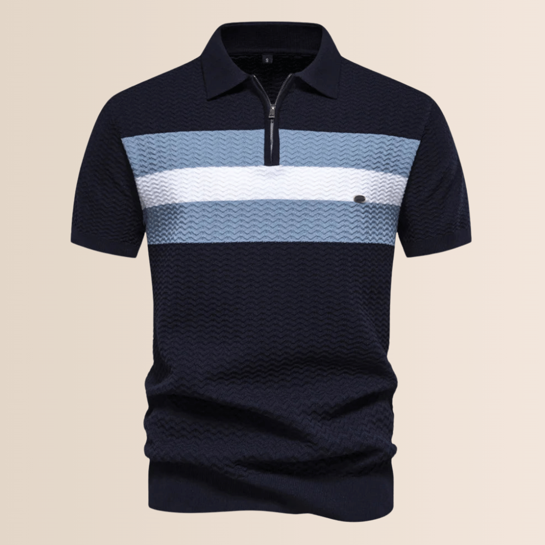 Herrpolo med randig stickad design