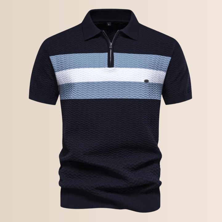 Herrpolo med randig stickad design