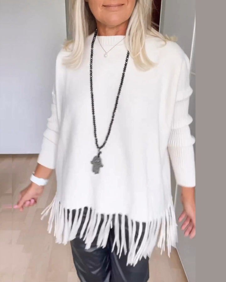 Enfärgad casual tröja med fransar