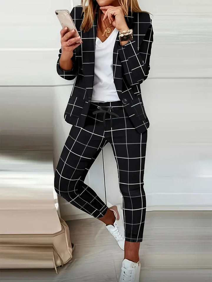 OfficeChic - Casual långärmad kavaj och byxor för kontorsarbete