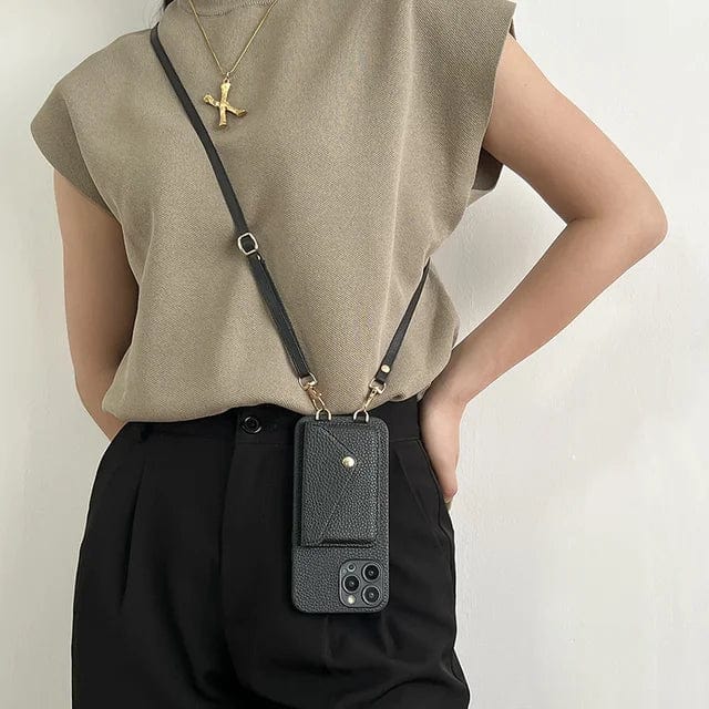 Elegant syntetisk stof crossbody-telefon taske med kortholder og nøglerem