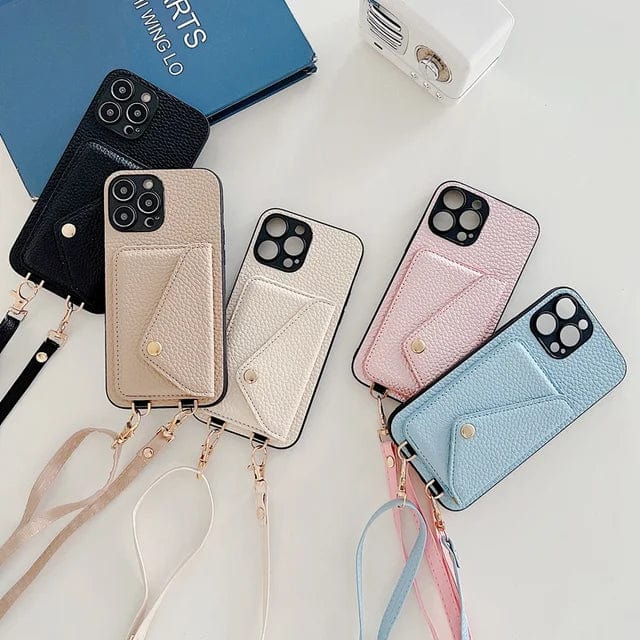 Elegant syntetisk stof crossbody-telefon taske med kortholder og nøglerem