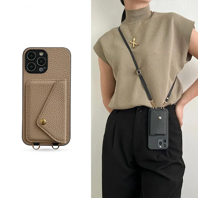 Elegant syntetisk stof crossbody-telefon taske med kortholder og nøglerem