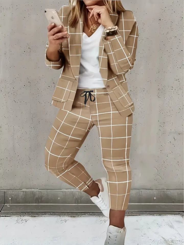 Business chic kostym långärmad kavaj & kontorsbyxor