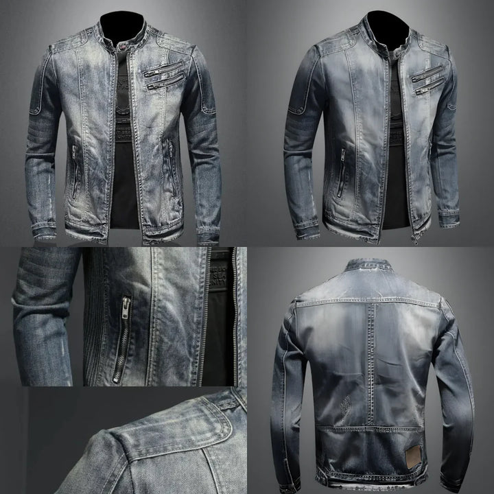 Retro jeansjack för herrar med klassisk bikerstil