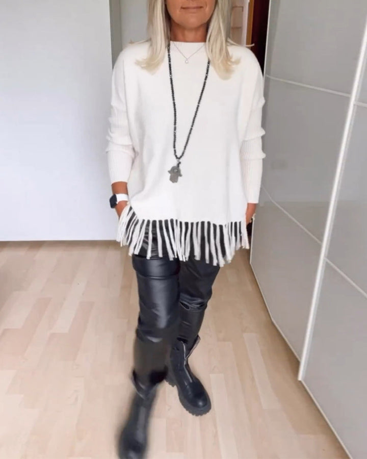 Enfärgad casual tröja med fransar