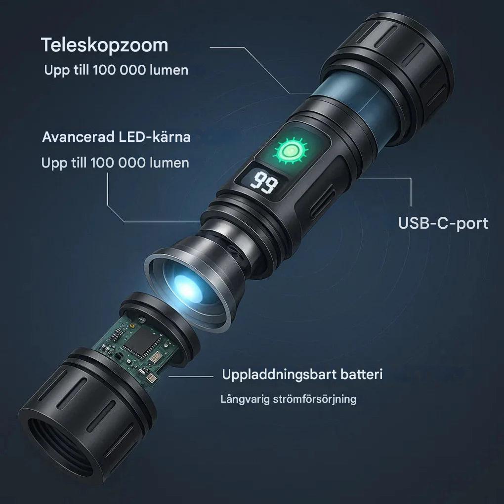 100 000 lumen taktisk ficklampa