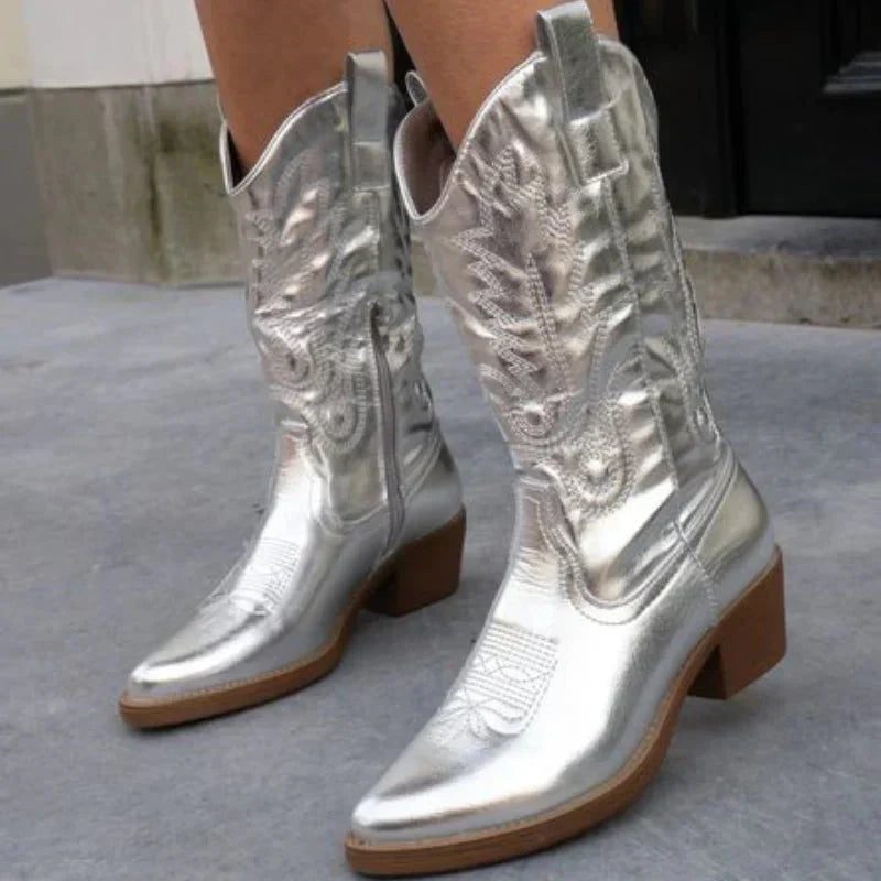 Elegante cowboystøvler med metallicfinish