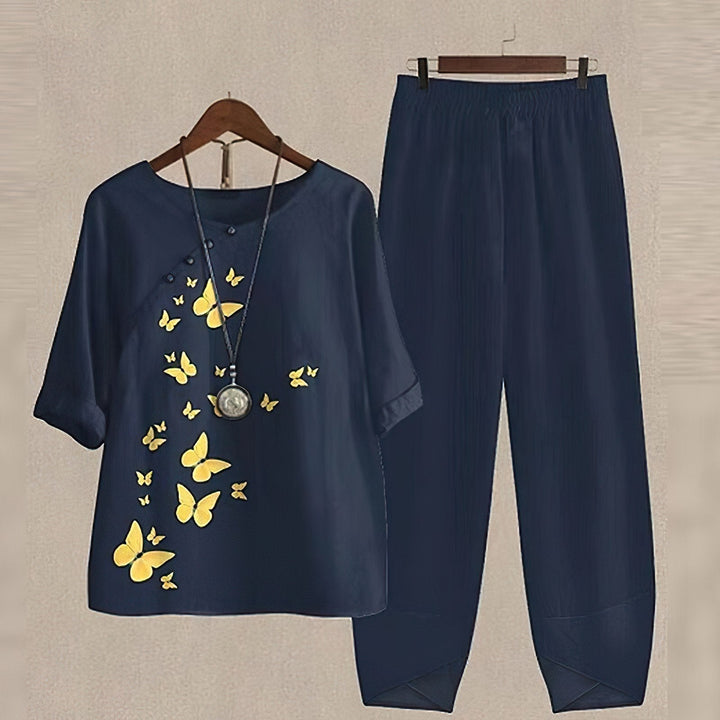 Perfekt bekvämt elegant blommigt 2-delat set