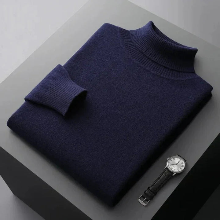 Højkvalitets cashmere-rstickad strukturekravesweater til mænd