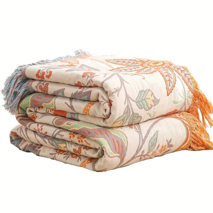 Bohol Rustic - Blommig Boho-filt för mysig komfort och stilfstickad strukturt boende