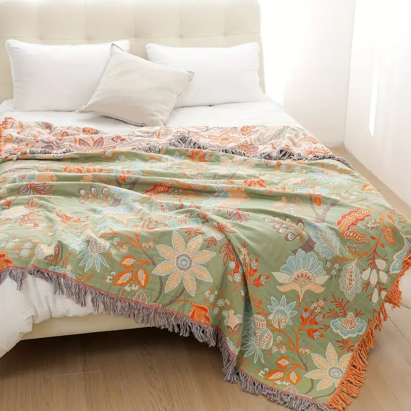 Bohol Rustic - Blommig Boho-filt för mysig komfort och stilfstickad strukturt boende