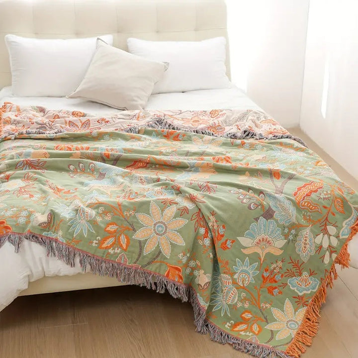 Bohol Rustic - Blommig Boho-filt för mysig komfort och stilfstickad strukturt boende