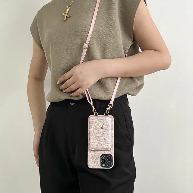 Elegant syntetisk stof crossbody-telefon taske med kortholder og nøglerem
