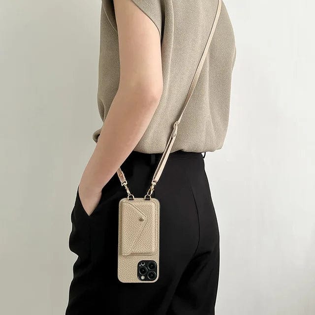 Elegant syntetisk stof crossbody-telefon taske med kortholder og nøglerem