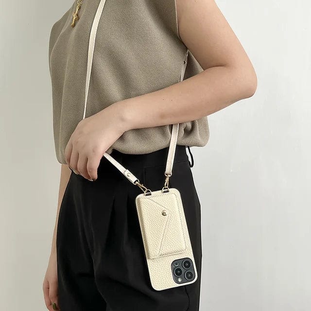Elegant syntetisk stof crossbody-telefon taske med kortholder og nøglerem
