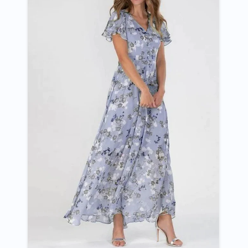 Maxiklänning med fjärilsärmar och blommönster