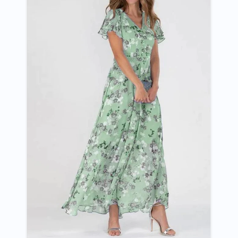 Maxikjole med sommerfugleærmer og blomsterprint
