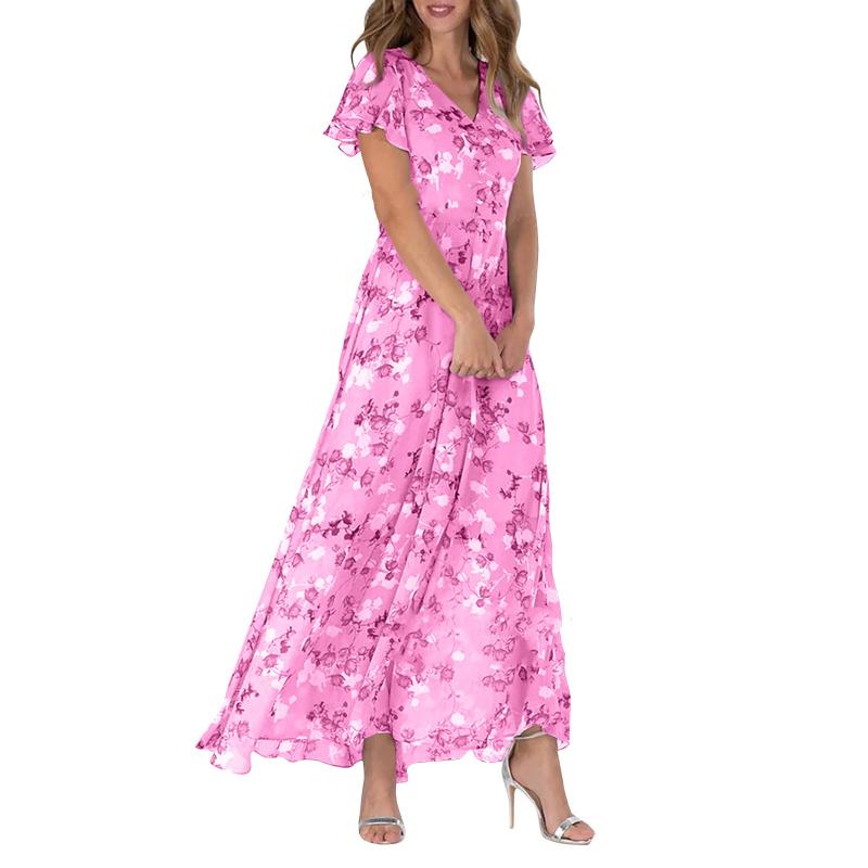 Maxiklänning med fjärilsärmar och blommönster