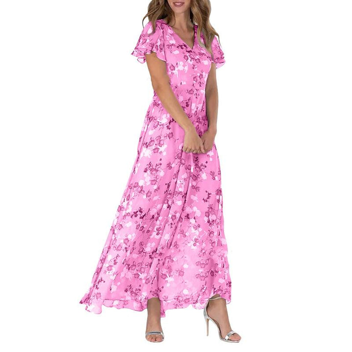 Maxiklänning med fjärilsärmar och blommönster