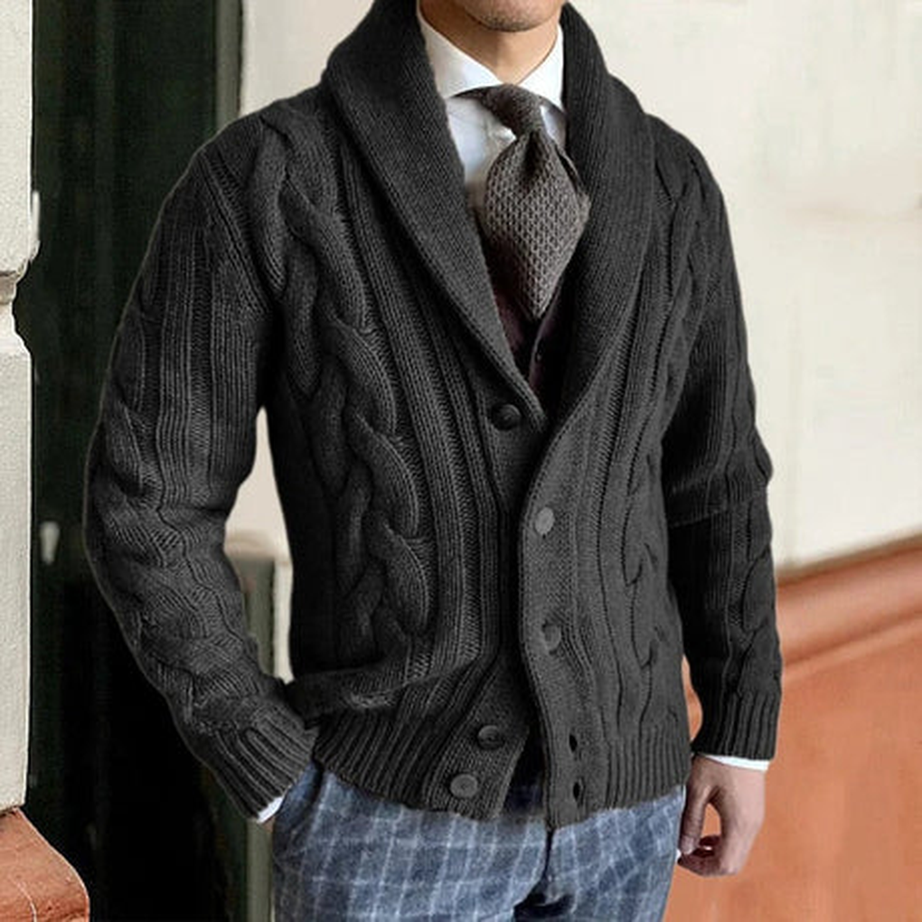 Herrstrikket cardigan – Knappet foran