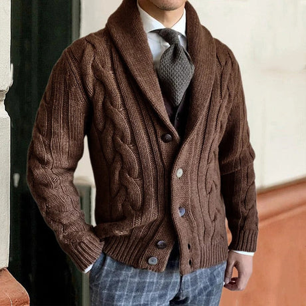 Herrstrikket cardigan – Knappet foran