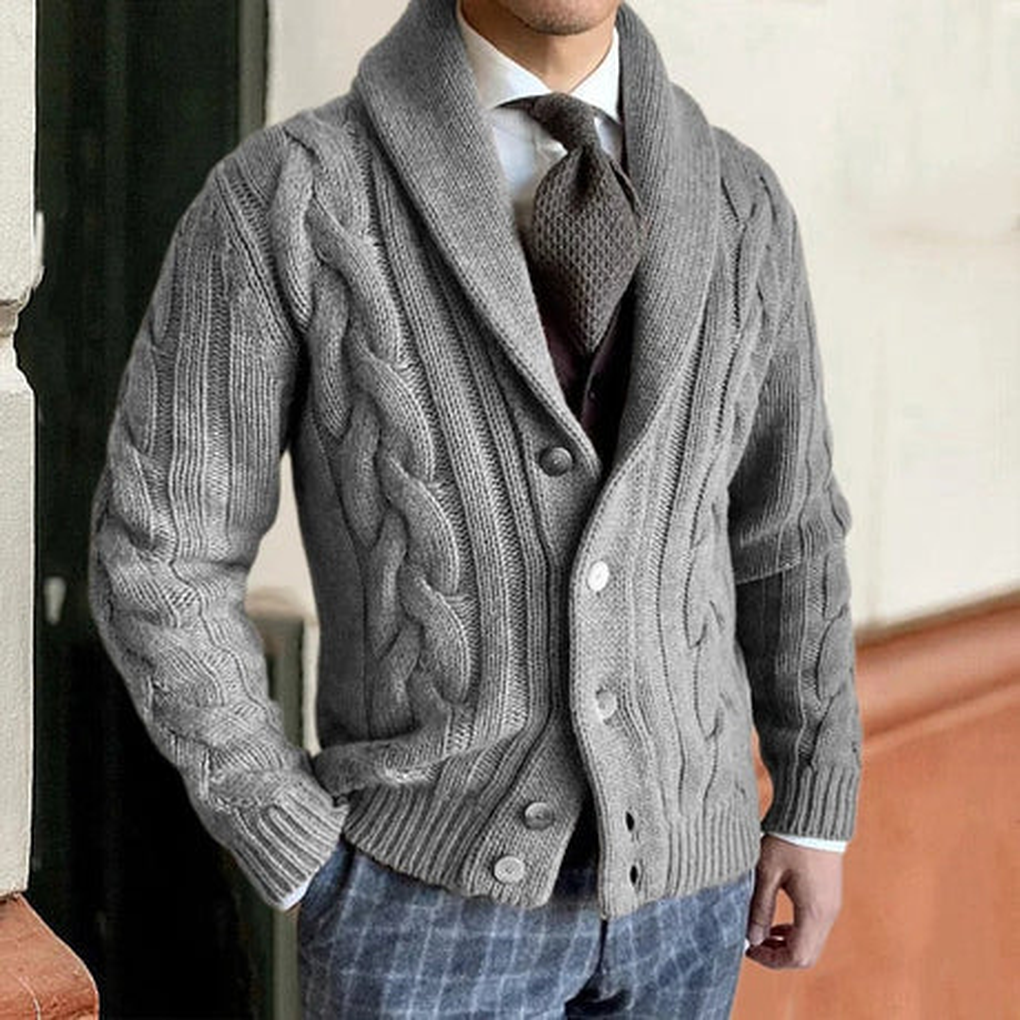 Herrstrikket cardigan – Knappet foran