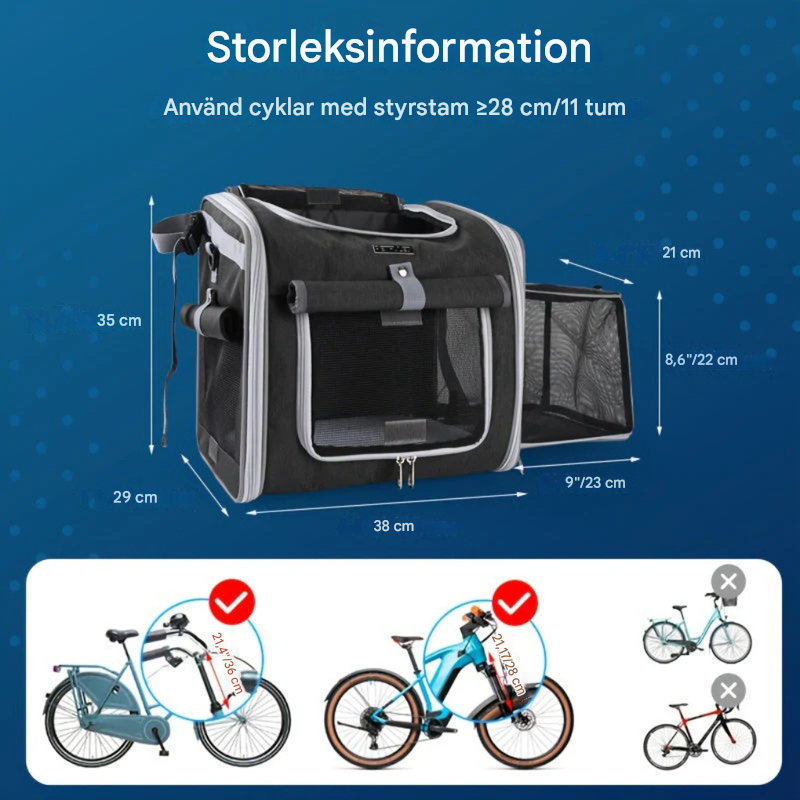 Expanderbar sykkelkurv for kjæledyr