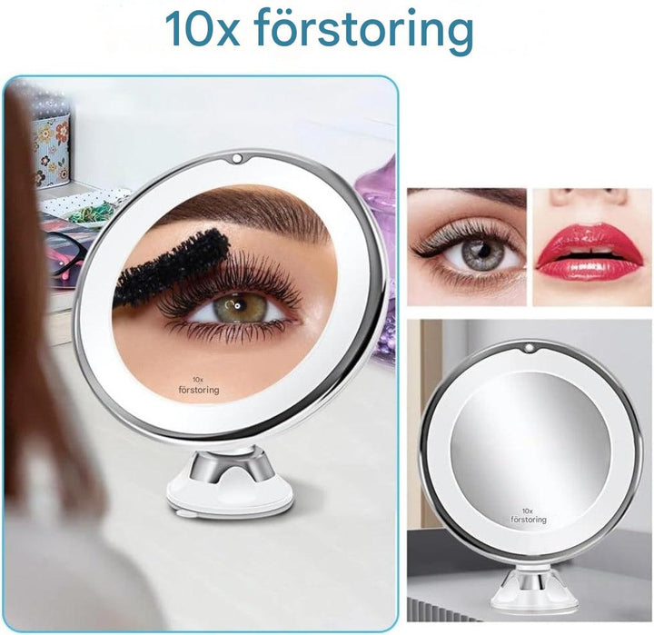 LED-sminkspeil med 10x forstørrelse