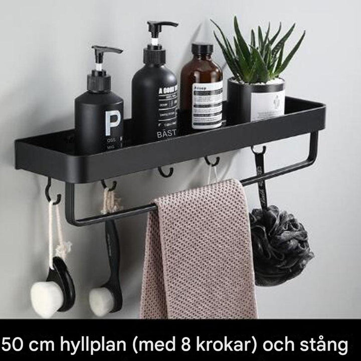 Svart rymdvägghylla i aluminium