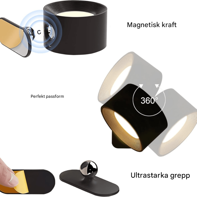 Langaton 360° ladattava LED-seinävalaisin