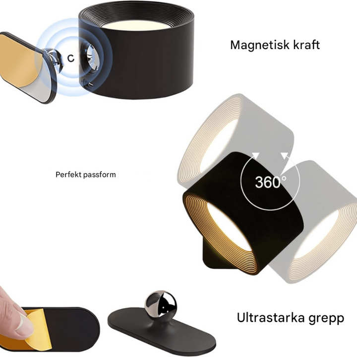 Langaton 360° ladattava LED-seinävalaisin